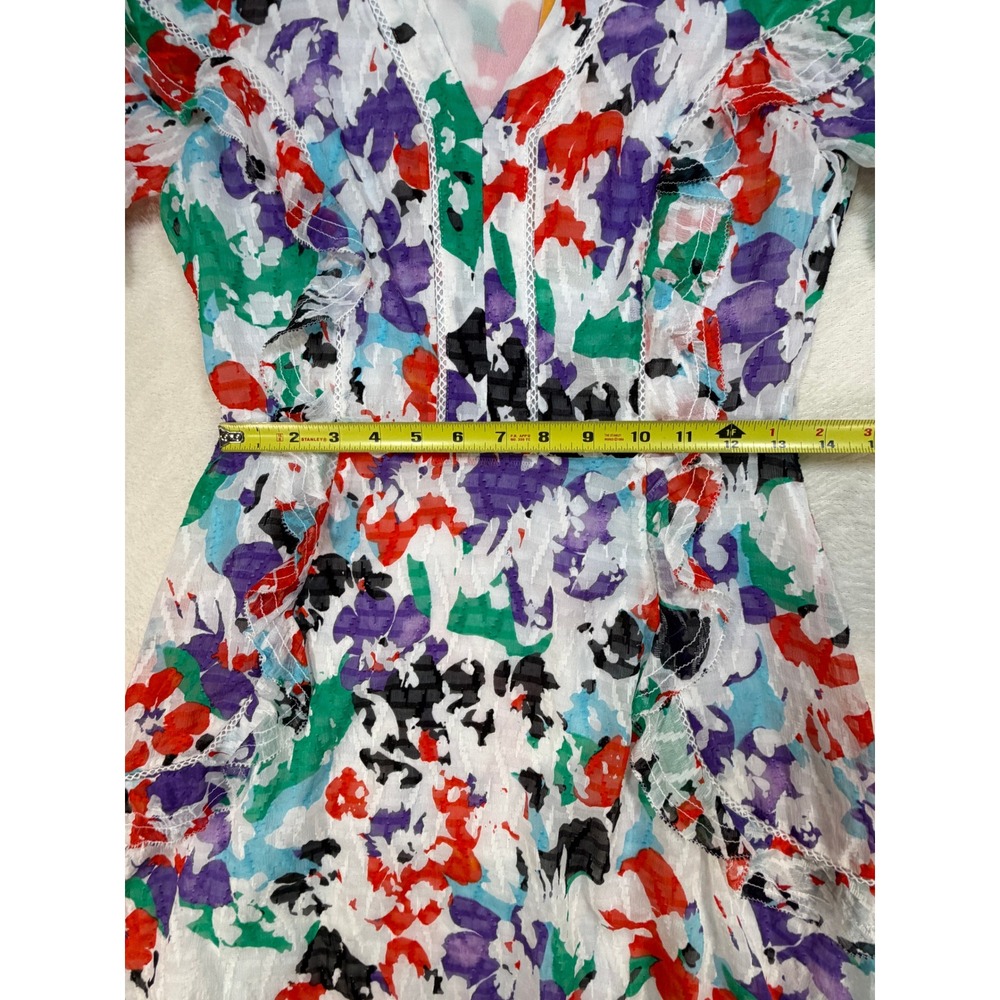 Tanya Taylor Rhett Multi Floral Ruffle V-Neck Mini Dress Womens 2 New - Picture 8 of 15